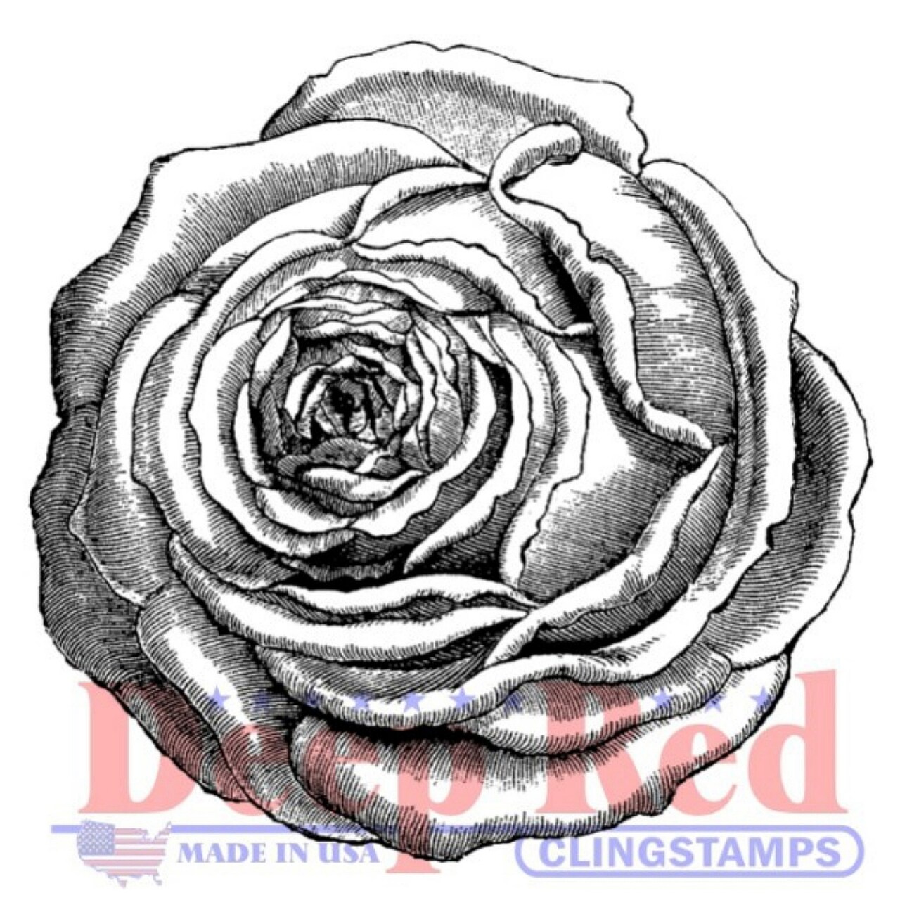 Deep Red Stamps Rose Engraving Rubber Cling Stamp 2.1 x 2 inches